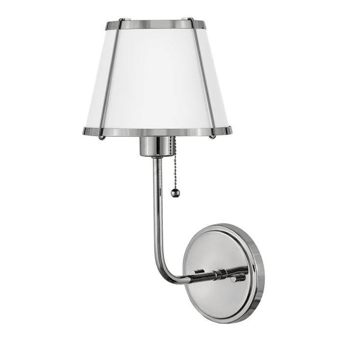 elstead lighting Clarke 1 lt Wall Light with Pull switch - Polished Nickel & White Metal Shade