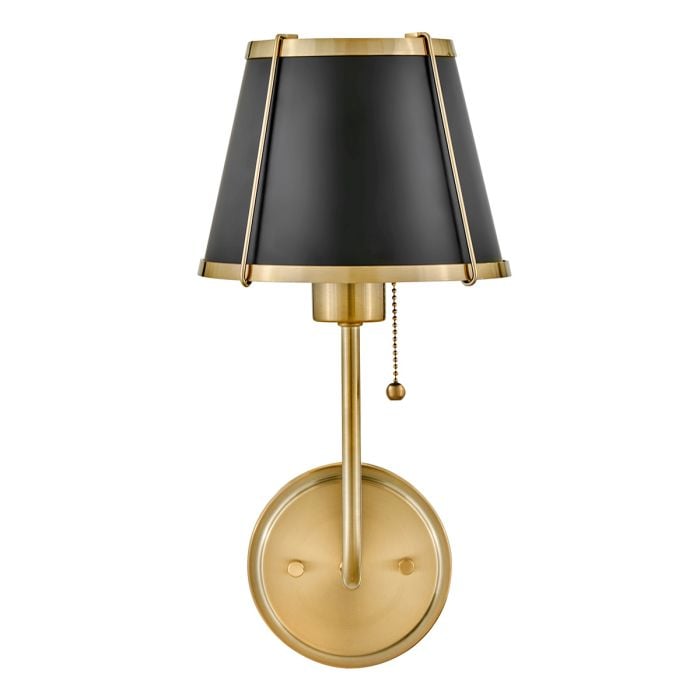 Elstead Lighting Clarke 1 Lt Wall Light With Pull Switch - Warm Brass & Black Metal Shade