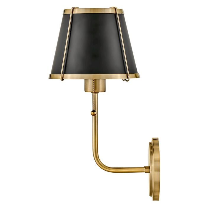 Elstead Lighting Clarke 1 Lt Wall Light With Pull Switch - Warm Brass & Black Metal Shade