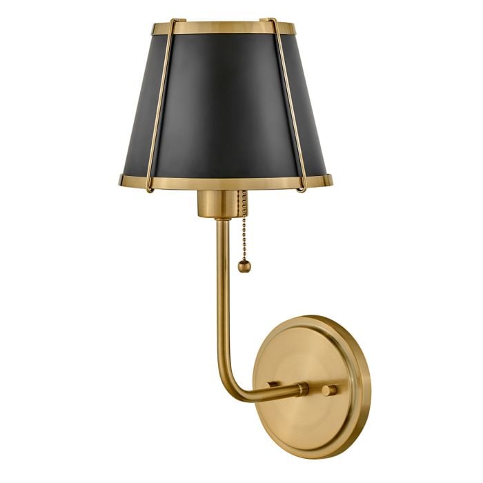 elstead lighting Clarke 1 lt Wall Light with Pull switch - Warm Brass & Black Metal Shade