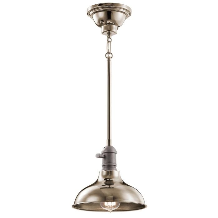 elstead lighting Cobson 1 Light Mini Pendant - Polished Nickel - Natural Brass