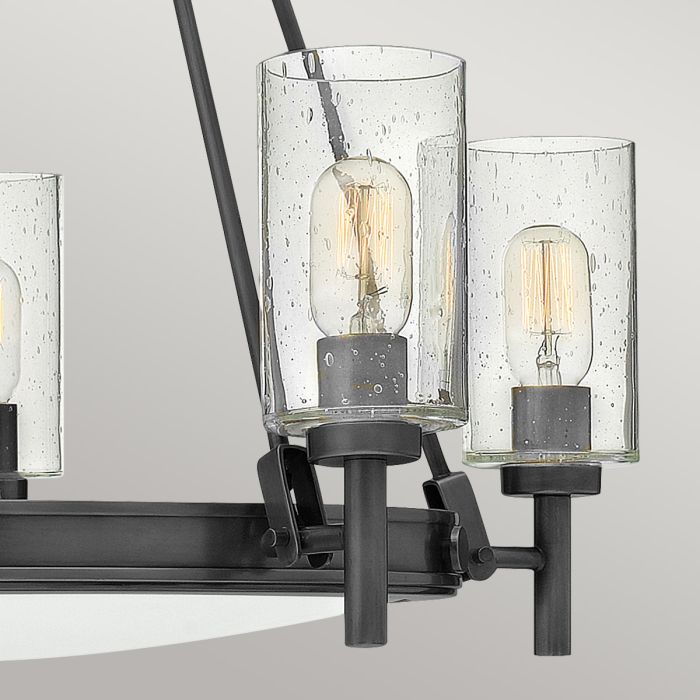 Elstead Lighting Collier 5 Lt Chandelier With Clear Seeded Glass On Arms And Off-white Centre Glass - Black Oxide
