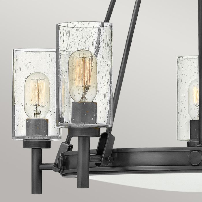 Elstead Lighting Collier 5 Lt Chandelier With Clear Seeded Glass On Arms And Off-white Centre Glass - Black Oxide