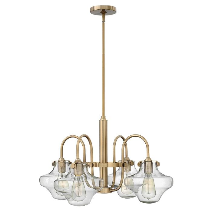 elstead lighting Congress 4 Light Clear Tiered Glass Chandelier - Brushed Caramel