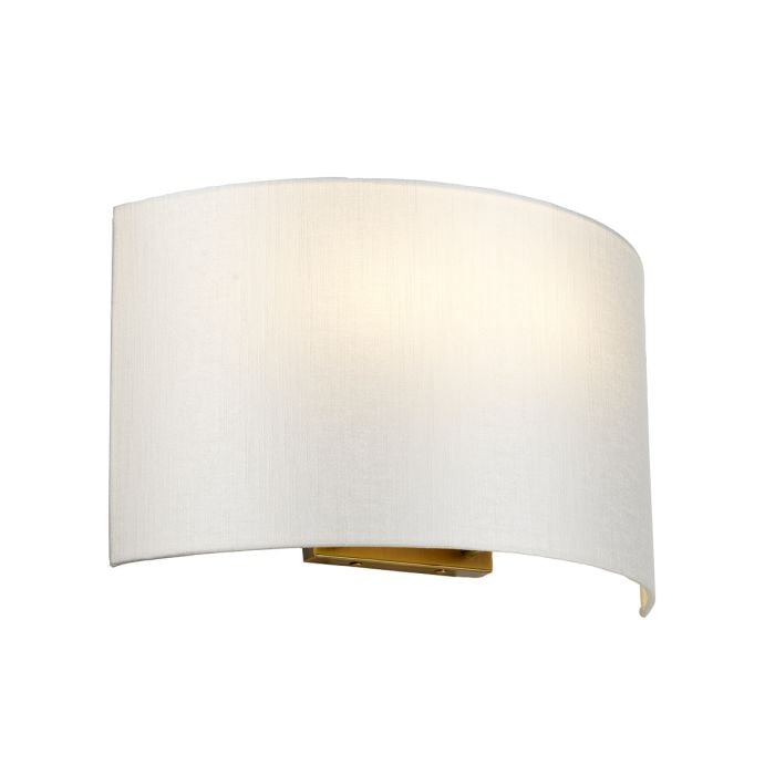 elstead lighting Cooper Large Curved Wall Light with Aged Brass Back Plate with Ivory Shade