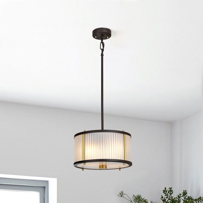 Elstead Lighting Corona 2 Light Pendant - Museum Bronze Dark Brown Painted/ Aged Brass