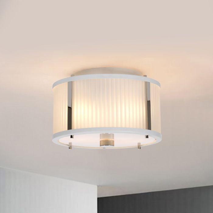 Elstead Lighting Corona 2 Light Pendant - White Satin Painted/ Polished Nickel