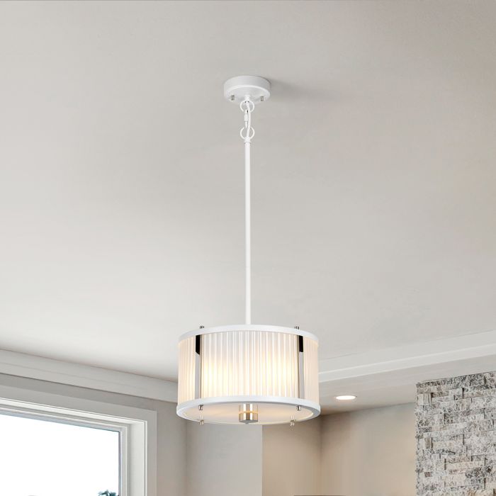 Elstead Lighting Corona 2 Light Pendant - White Satin Painted/ Polished Nickel