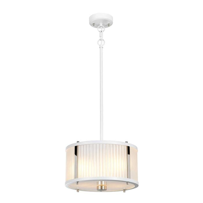 elstead lighting Corona 2 Light Pendant - White Satin Painted/ Polished Nickel