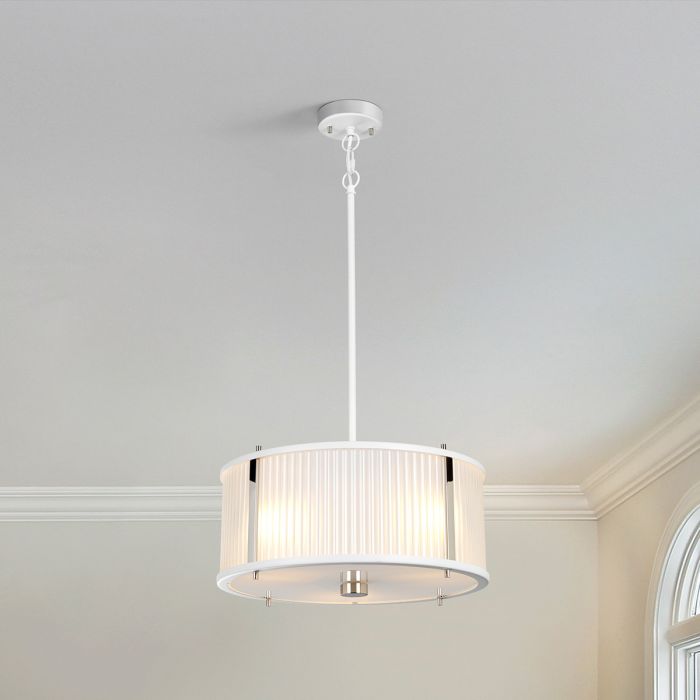 Elstead Lighting Corona 3 Light Pendant - White Satin Painted/ Polished Nickel