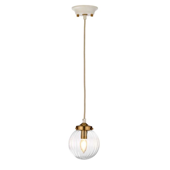 elstead lighting Cosmos 1 Light Pendant - Cream Painted and Aged Brass