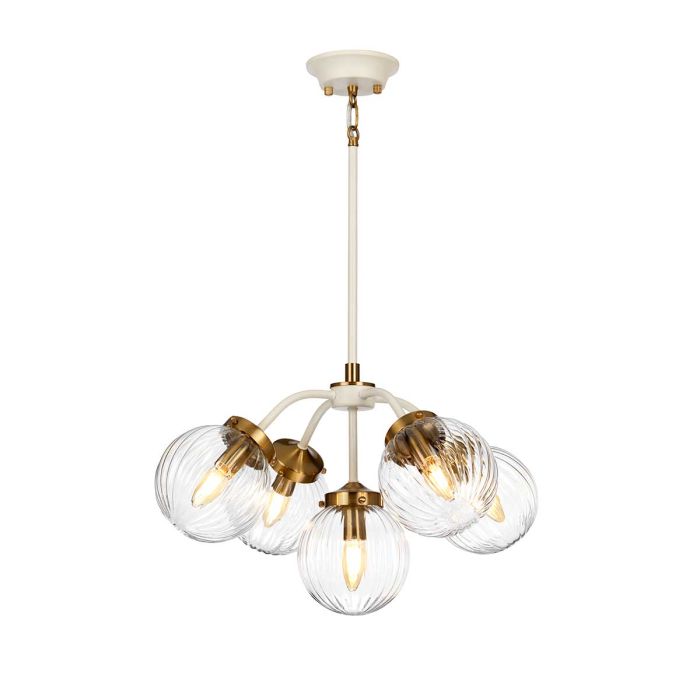 elstead lighting Cosmos 5 Light Pendant - Cream Painted and Aged Brass