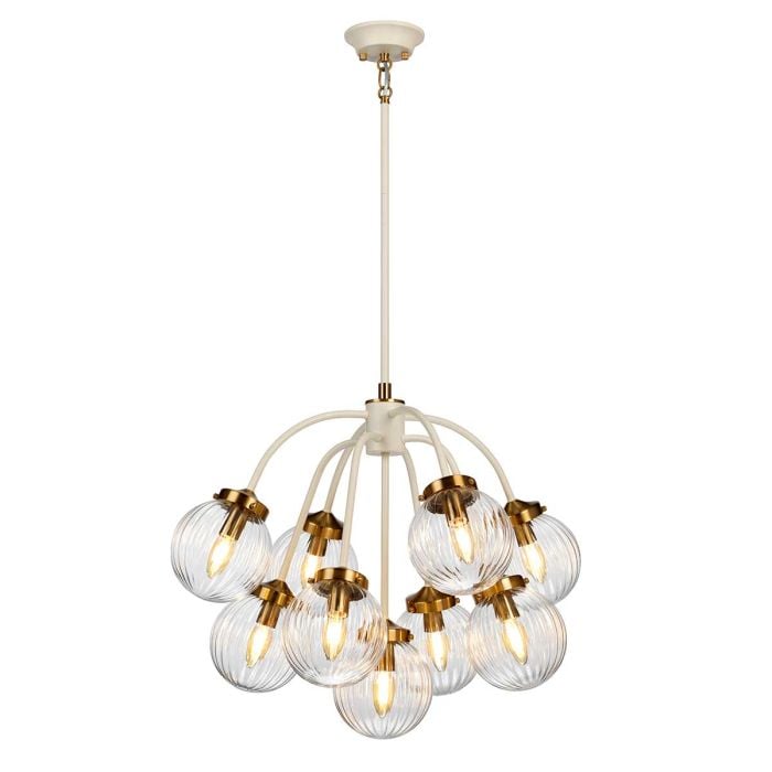 elstead lighting Cosmos 9 Light Pendant - Cream Painted and Aged Brass