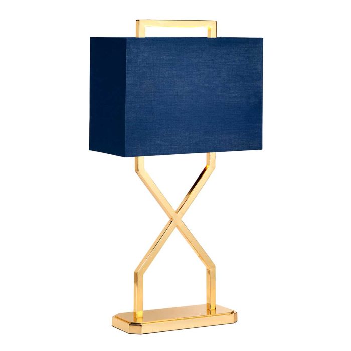 elstead lighting Cross Table Lamp - Polished Gold with Navy Blue Shade