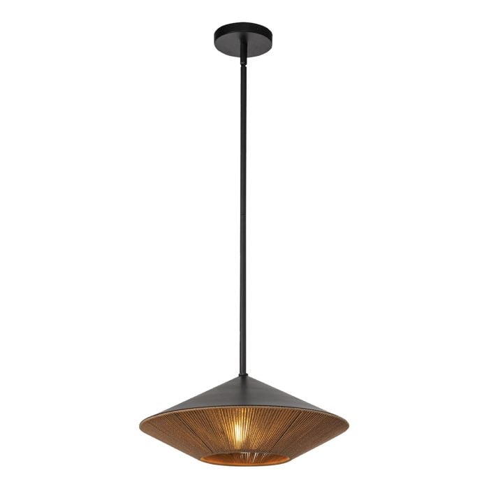 elstead lighting Daphne 1 lt Large Pendant - Matte Black & Natural