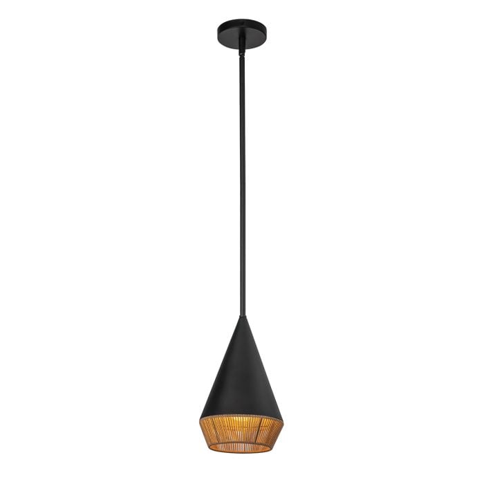 elstead lighting Daphne 1 lt Small Pendant - Matte Black & Natural