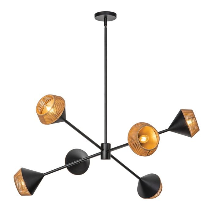 elstead lighting Daphne 6 lt Chandelier - Matte Black & Natural