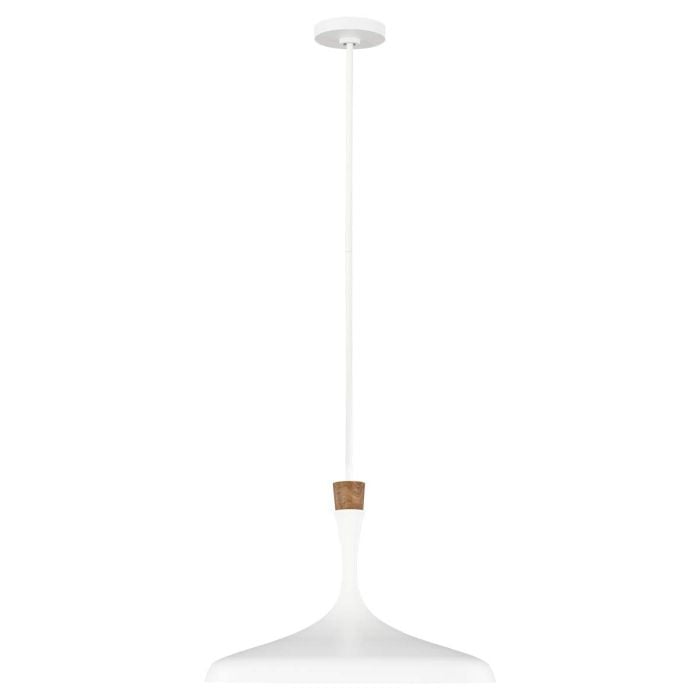 elstead lighting Darwin 1 Light Pendant - Matte White with Wood accent