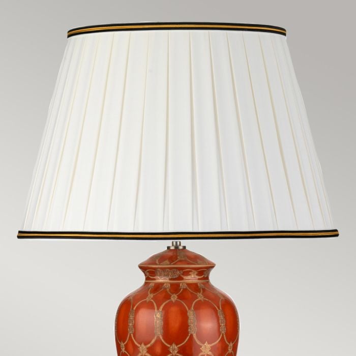 Elstead Lighting Datai 1 Light Table Lamp - Terracotta And Gold With Ivory With Black And Gold Trim Shade
