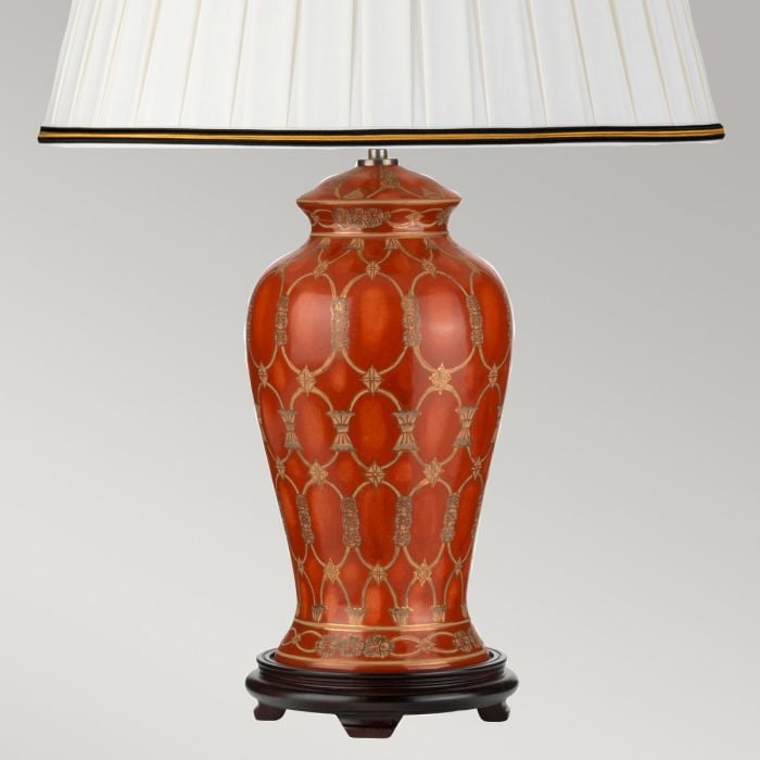 Elstead Lighting Datai 1 Light Table Lamp - Terracotta And Gold With Ivory With Black And Gold Trim Shade