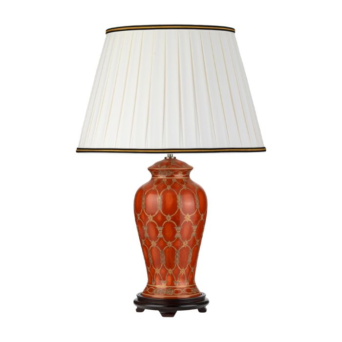 elstead lighting Datai 1 Light Table Lamp - Terracotta and Gold with Ivory with Black and Gold trim Shade