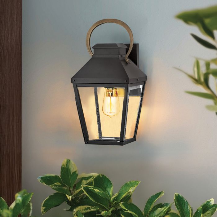 Elstead Lighting Dawson 1 Lt Outdoor Medium Wall Lantern - Black With Burnished Bronze Accent