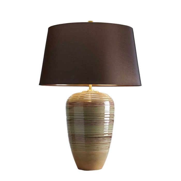 elstead lighting Demeter 1 Light Table Lamp - Green and Brown Glaze with Brown Shade