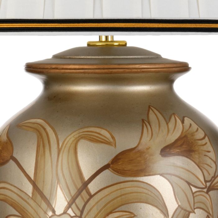 Elstead Lighting Dian 1 Light Table Lamp With Tall Empire Shade - Silver And Gold With Ivory With Black And Gold Trim Shade