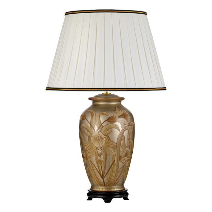 elstead lighting Dian 1 Light Table Lamp With Tall Empire Shade - Silver and Gold with Ivory with Black and Gold trim Shade