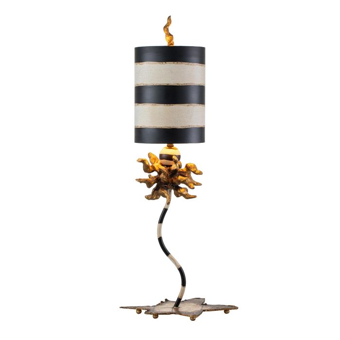 elstead lighting Dominique 1 Light Table Lamp - Gold Leaf Black with Black and Cream Striped Shade