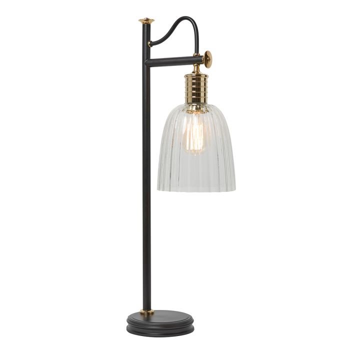 elstead lighting Douille 1 Light Table Lamp - Black/Polished Brass with Clear Shade