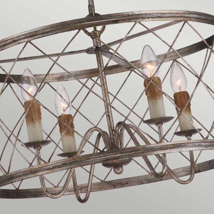 Elstead Lighting Dury 4 Light Pendant Chandelier - Century Silver Leaf