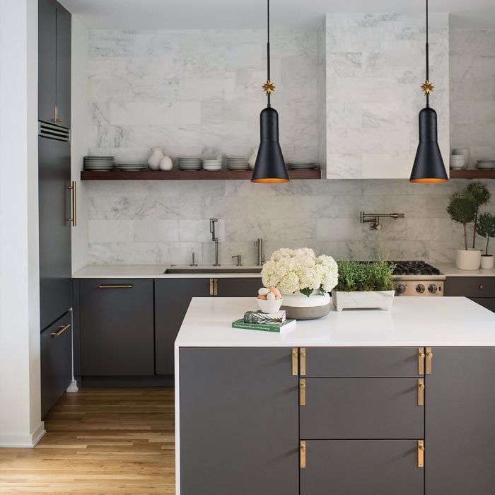 Elstead Lighting Etoile 1lt Medium Pendant - Matte Black And Gold Leaf