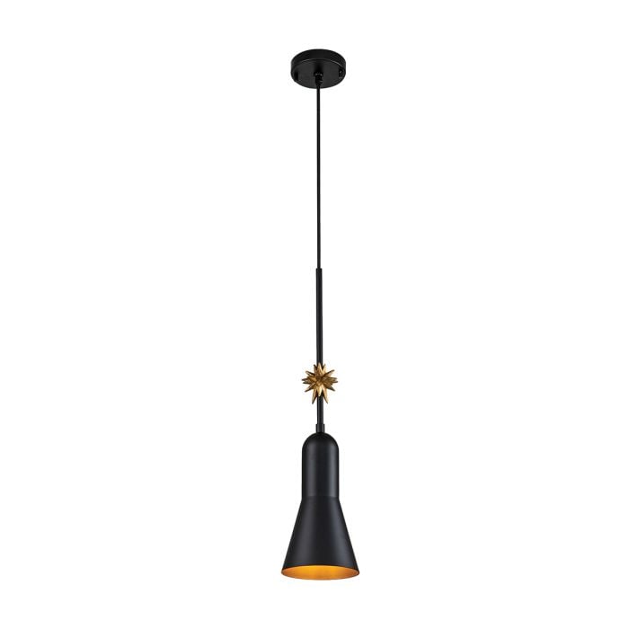 elstead lighting Etoile 1lt Small Pendant - Matte Black and Gold Leaf