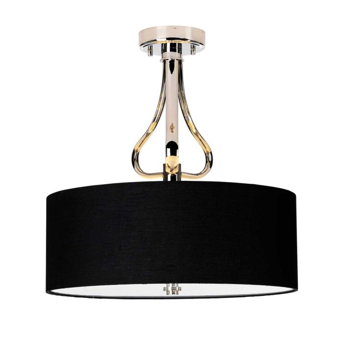 elstead lighting Falmouth 3 Light Semi-Flush - Polished Chrome/ Black Shade