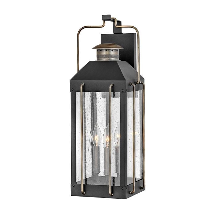 elstead lighting Fitzgerald 3 Light Large Wall Lantern - Textured Black with Burnished Bronze