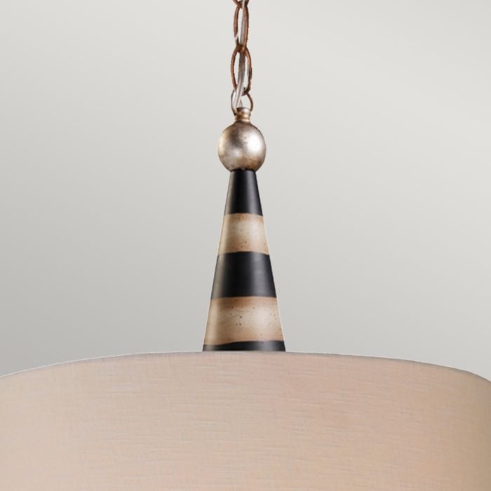 Elstead Lighting Flambeau 2 Light Pendant - Black Cream And Gold Leaf With Taupe Linen Shade