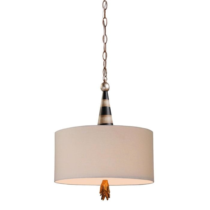 elstead lighting Flambeau 2 Light Pendant - Black Cream and Gold Leaf with Taupe linen shade