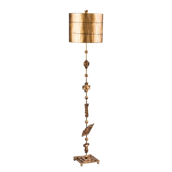 elstead lighting Fragment 1 Light Floor Lamp - Aged Gold with Gold Leaf and Umber Glaze Shade
