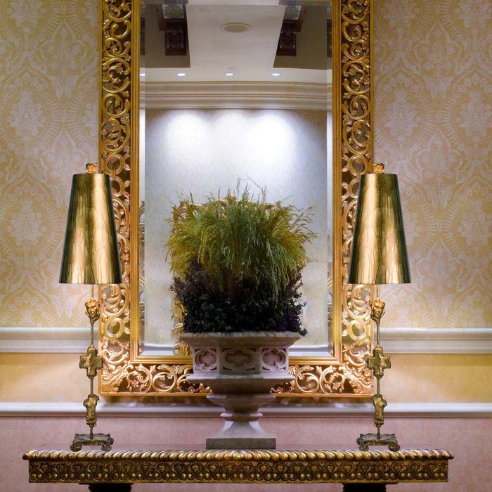 Elstead Lighting Fragment 1 Light Table Lamp - Aged Gold With Gold Leaf And Umber Glaze Shade