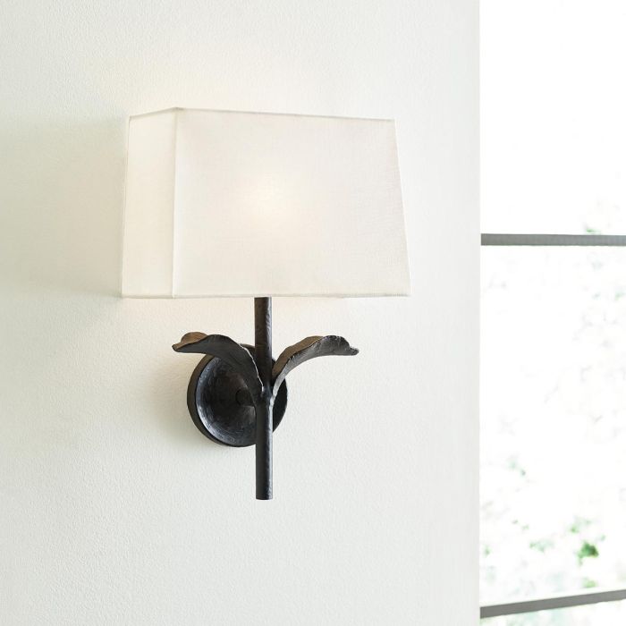 Elstead Lighting Georgia 1 Light Wall Light - Aged Iron And Off White Cotton Shade