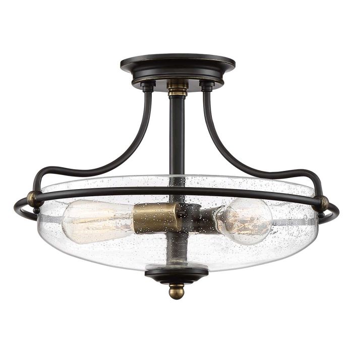 elstead lighting Griffin 3 Light Semi-Flush - C - Palladian Bronze with Weathered Brass Accents