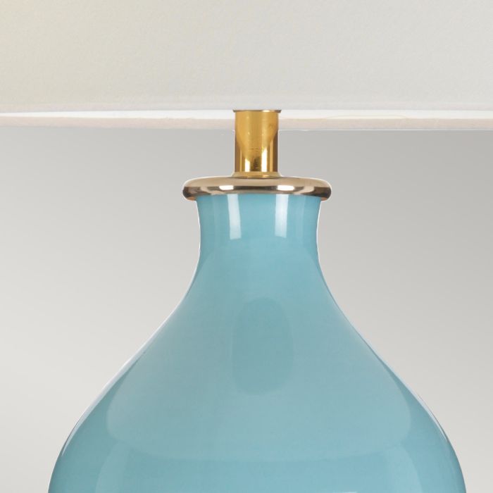 Elstead Lighting Harbin Gourd 1 Light Table Lamp With Tall Empire - Duck Egg Blue With Off-White Shade