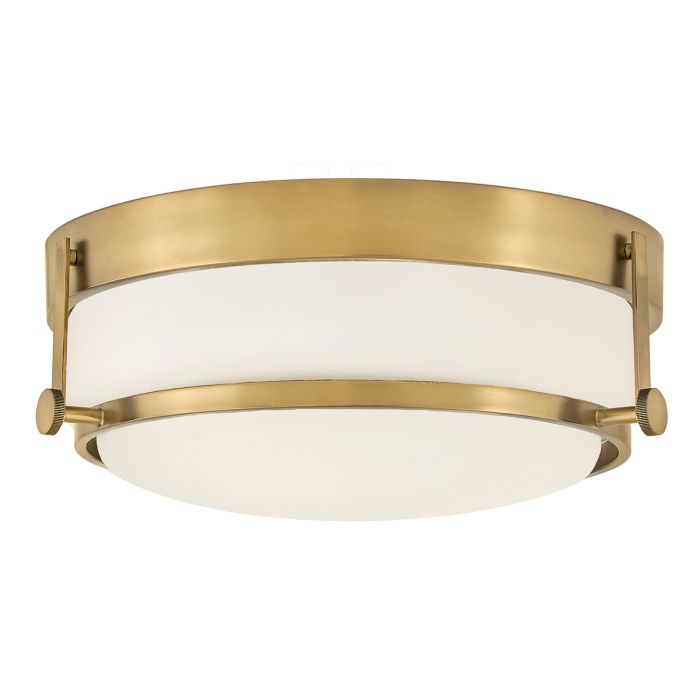 elstead lighting Harper 3 Light Flush - Heritage Brass Steel Opal Etched Glass