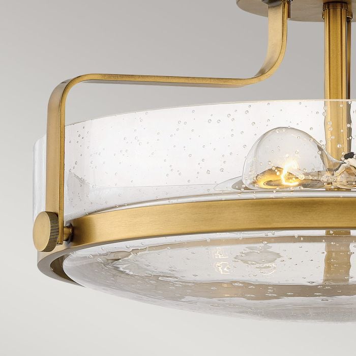 Elstead Lighting Harper 3 Light Medium Semi-Flush - Heritage Brass Steel Clear Seeded Glass
