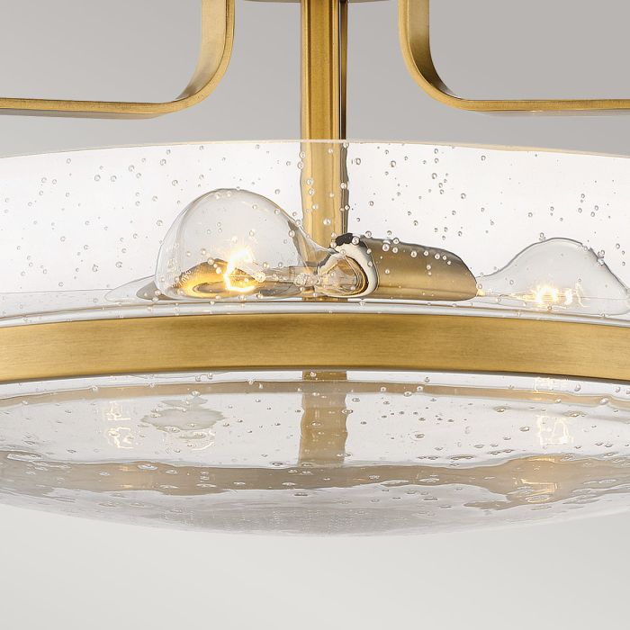 Elstead Lighting Harper 3 Light Medium Semi-Flush - Heritage Brass Steel Clear Seeded Glass