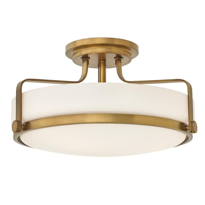 elstead lighting Harper 3 Light Medium Semi-Flush - Heritage Brass Steel Opal Etched Glass