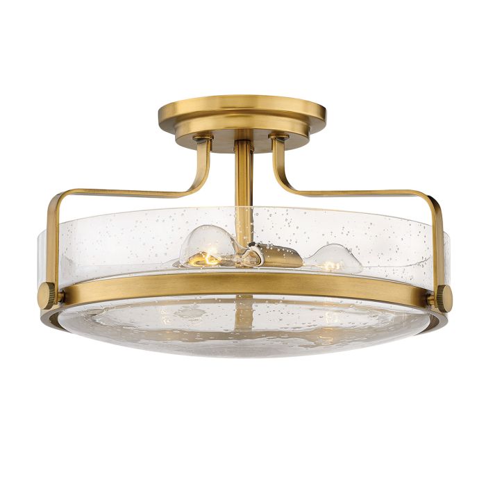 elstead lighting Harper 3 Light Medium Semi-Flush - Heritage Brass Steel Clear Seeded Glass