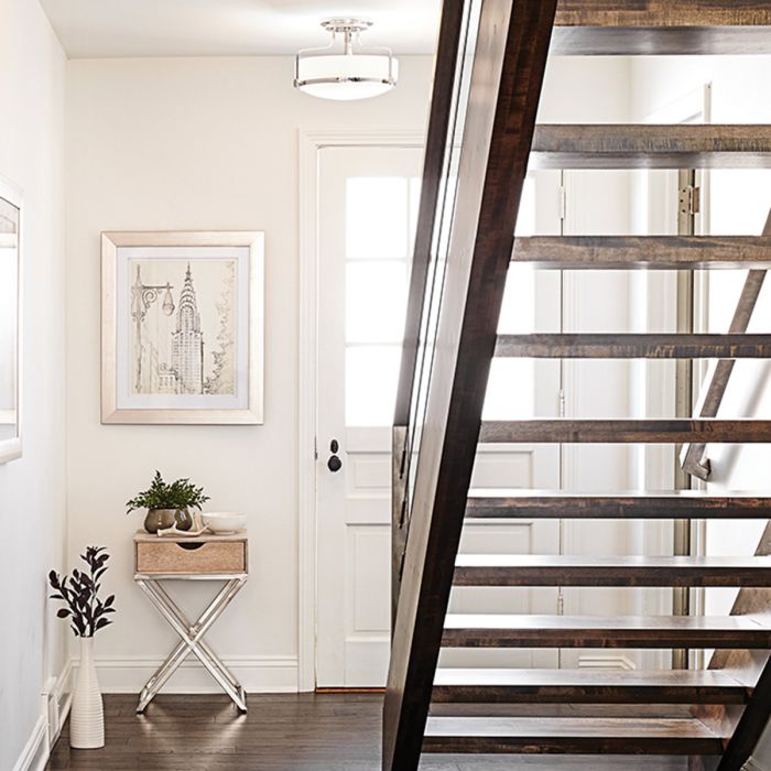 Elstead Lighting Harper 3 Light Medium Semi-Flush - Polished Chrome Steel Opal Etched Glass