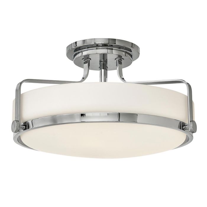 elstead lighting Harper 3 Light Medium Semi-Flush - Polished Chrome Steel Opal Etched Glass